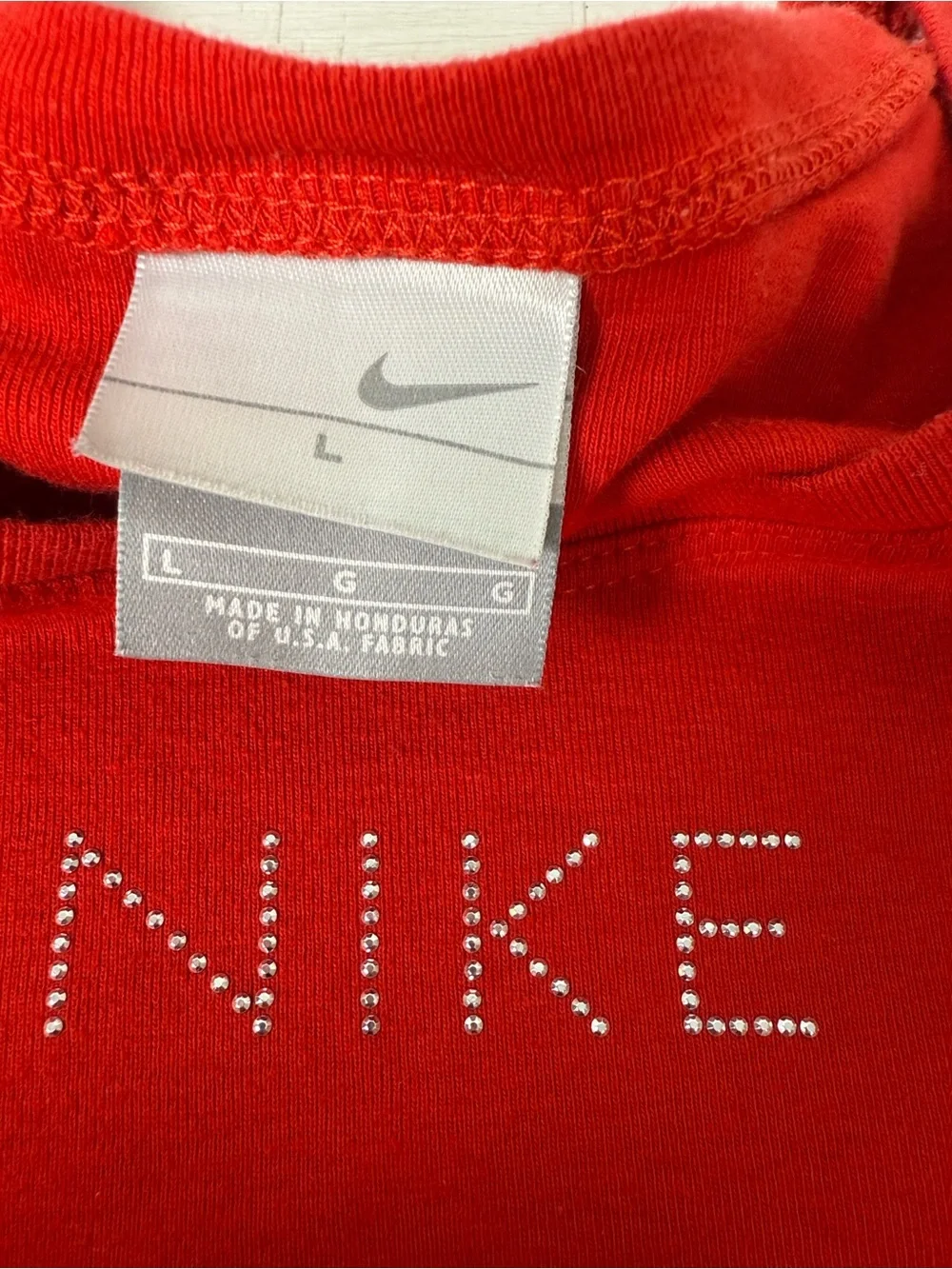 Vintage 90s/Y2K Nike Red Rhinestone Spell-out Muscle Tank Top Size L